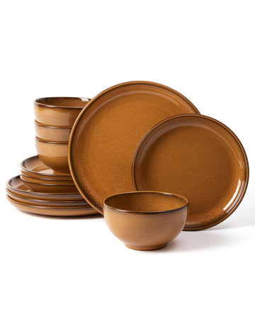 Stoneware Dinnerware Sets for 4, 12pcs Plates and Bowls Sets Dishes