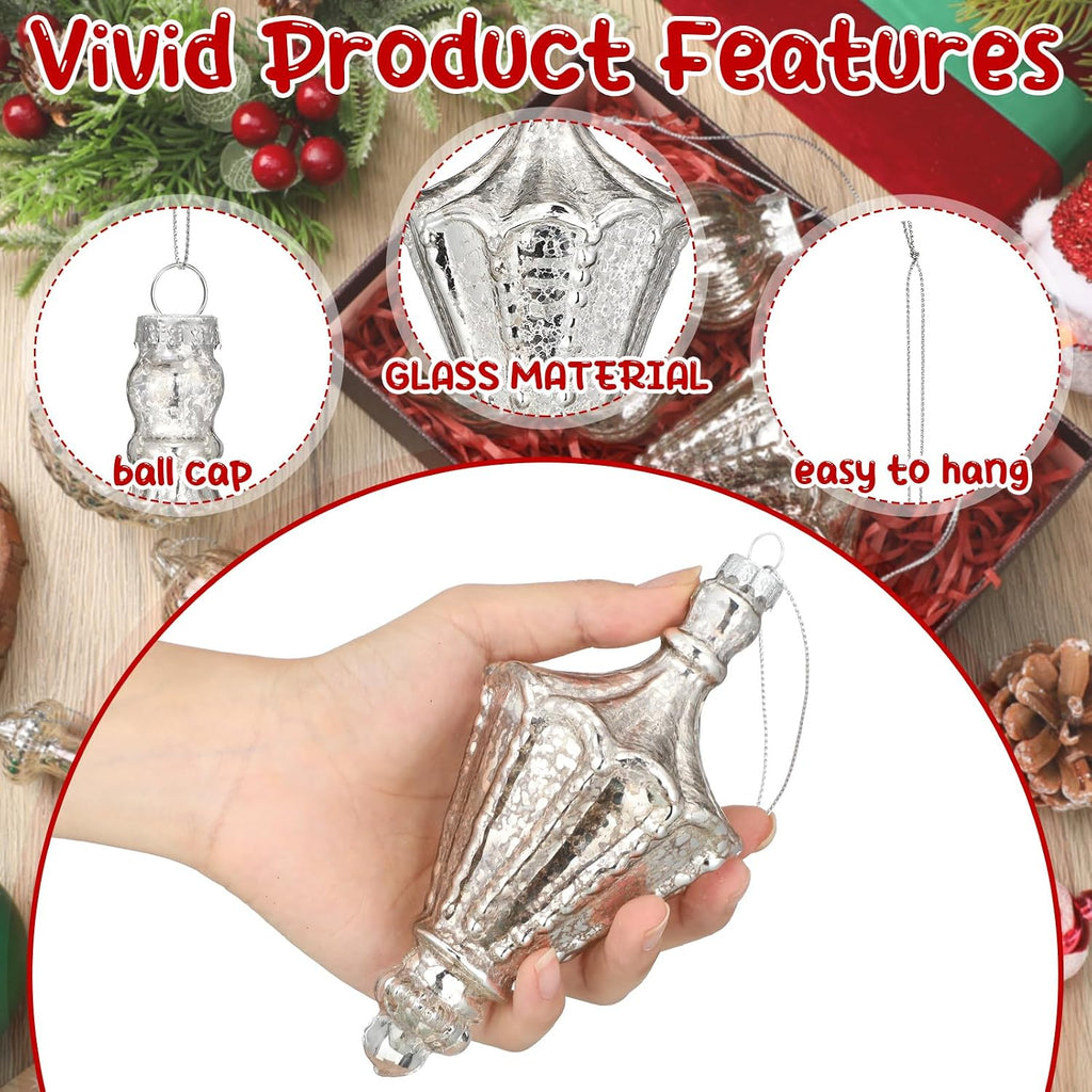 Vintage Silver Christmas Mercury Glass Ornament Set 7.87''
