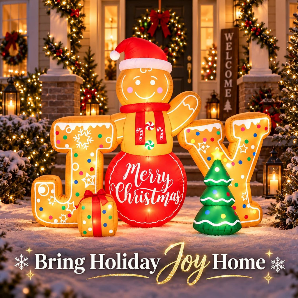 5.4 ft Wide Christmas Inflatable Joy Gingerbread Outdoor Decor