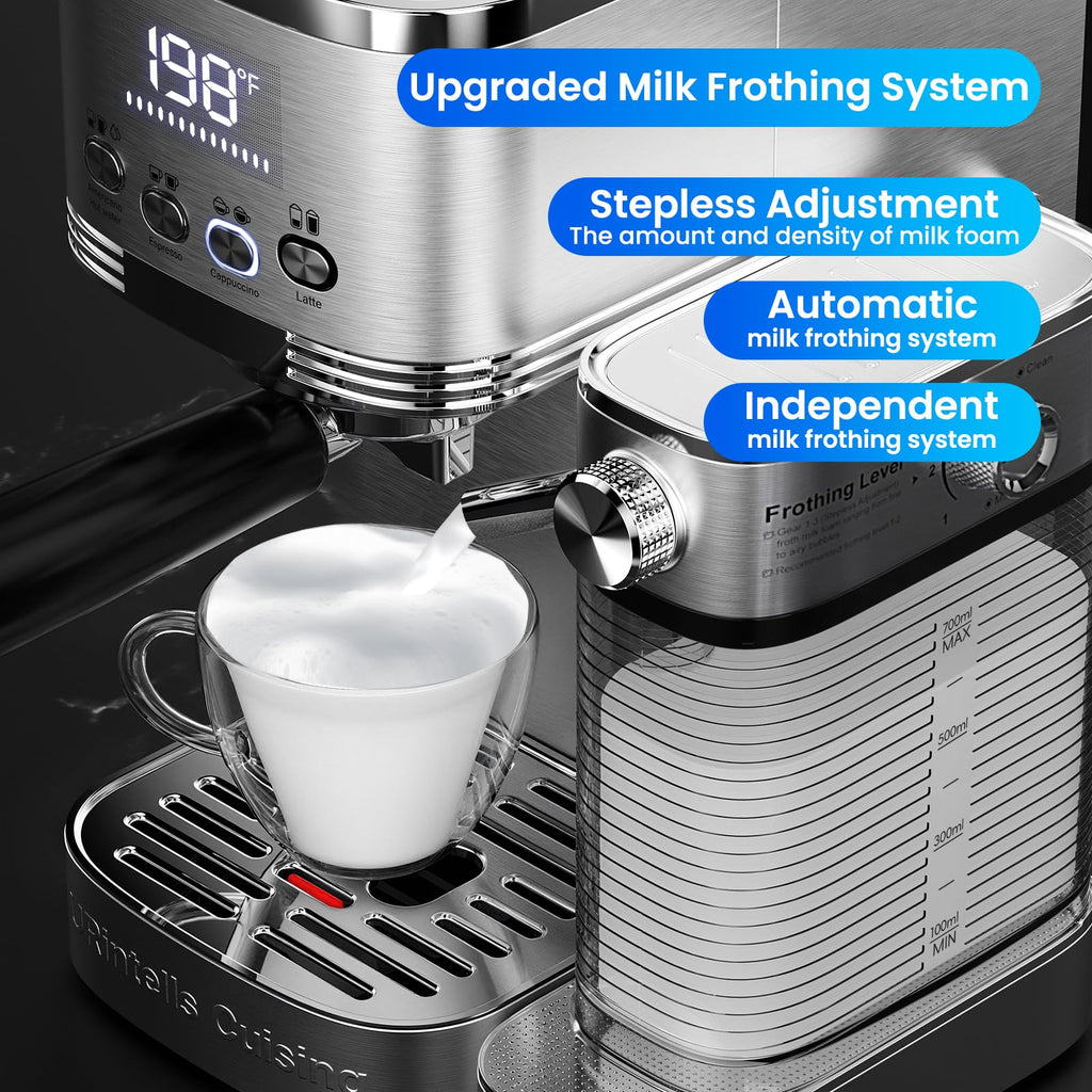 Espresso Machine with Stepless Adjustment Milk Frother