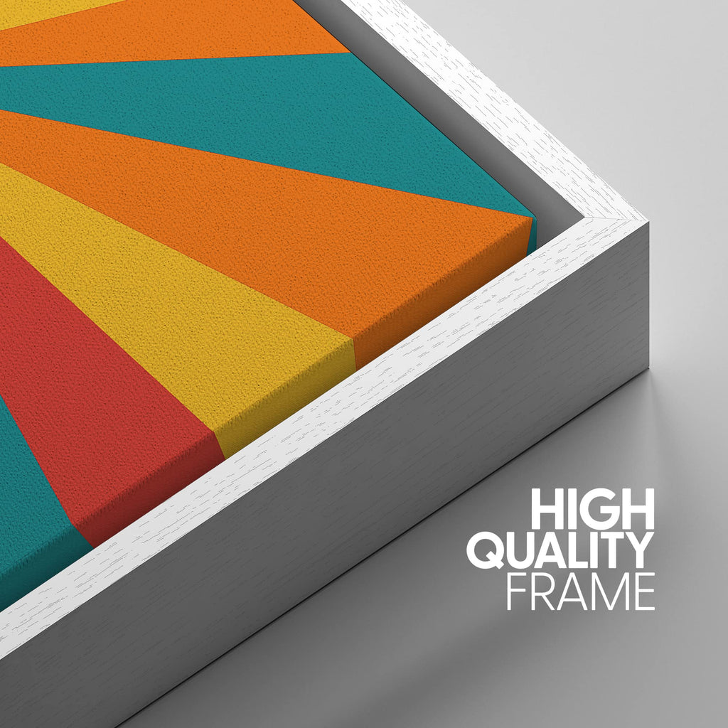 Framed Canvas Print Wall Art Rainbow Geometric Bauhaus Landscape Abstract Shapes Illustration Modern Art Bohemian