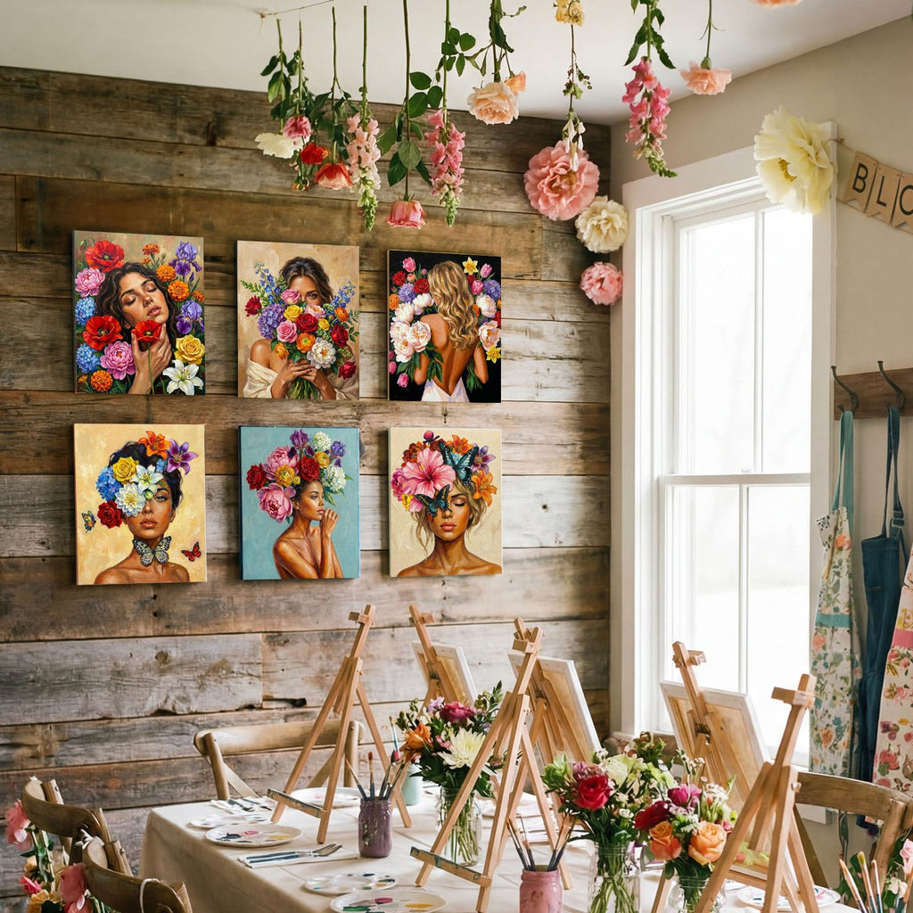 72 Pcs Flower Woman Paint and Sip Kit for Adults 8'' x 10'' Pre Drawn Canvas for Painting DIY Pre Printed Canvas for