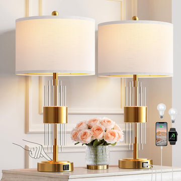 Gold Table Lamp Set of 2, 25.5" Modern Nightstand Lamp