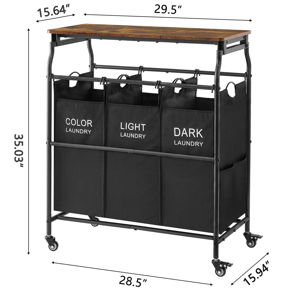 3 Section Laundry Sorter with Ironing Board, Laundry Hamper, Black