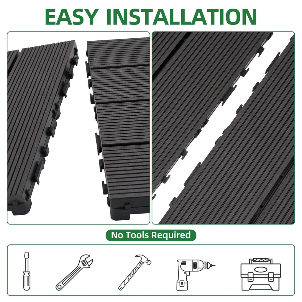 9 PCS 23.13 lb Heavy-Duty & Recyclable Wood-Plastic DIY Interlocking Deck Tiles 11.8" x 11.8"- Waterproof Outdoor and