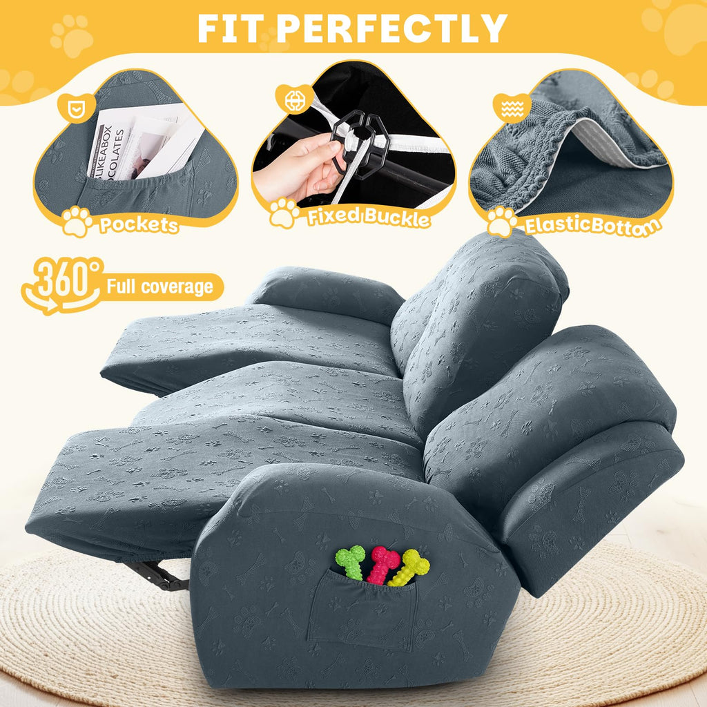 Stretch Recliner Couch Cover, 3 Seat, 8-Piece Set, Gray