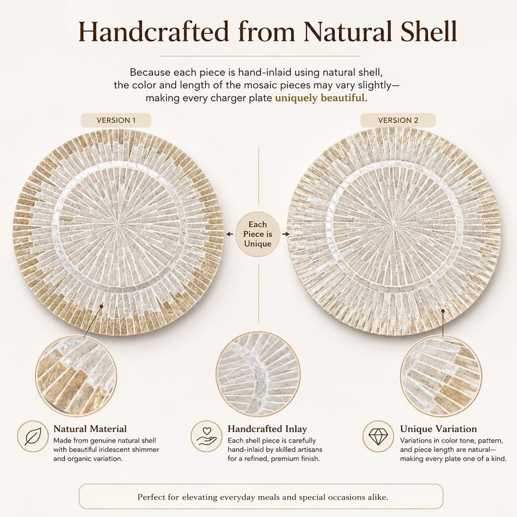 Mother of Pearl Charger Plates, 13 Inch Set of 2, Champagne Gold