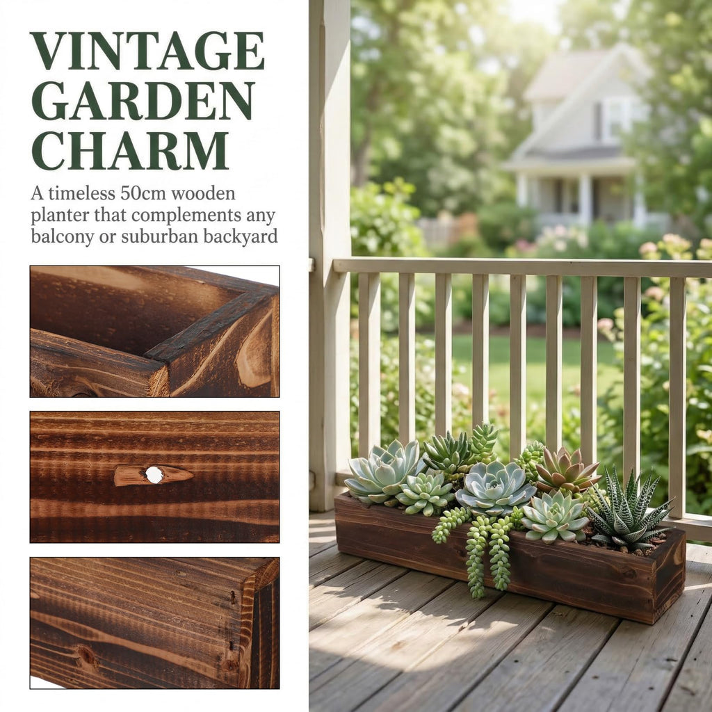 Rustic Wooden Rectangle Planter Box: Rectangular Succulents Plant Container Wood Window Box for Farmhouse Home