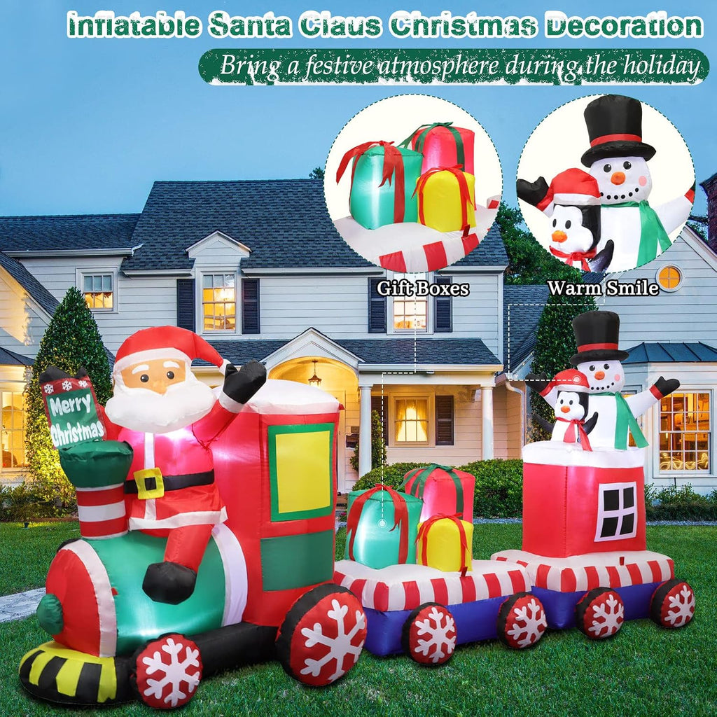 8 FT Christmas Inflatable Train with Santa, Snowman, Gift Boxes