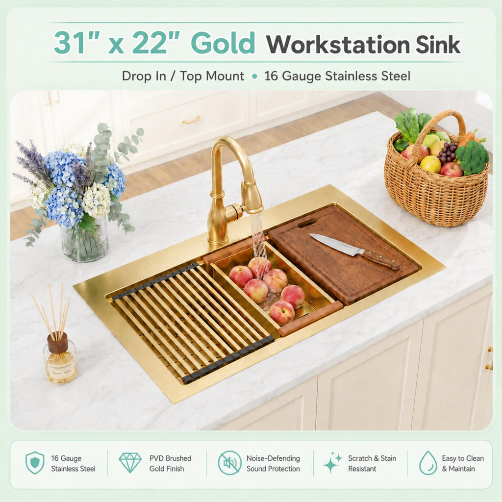 Drop In Gold 31"X22", Single Bowl Modern