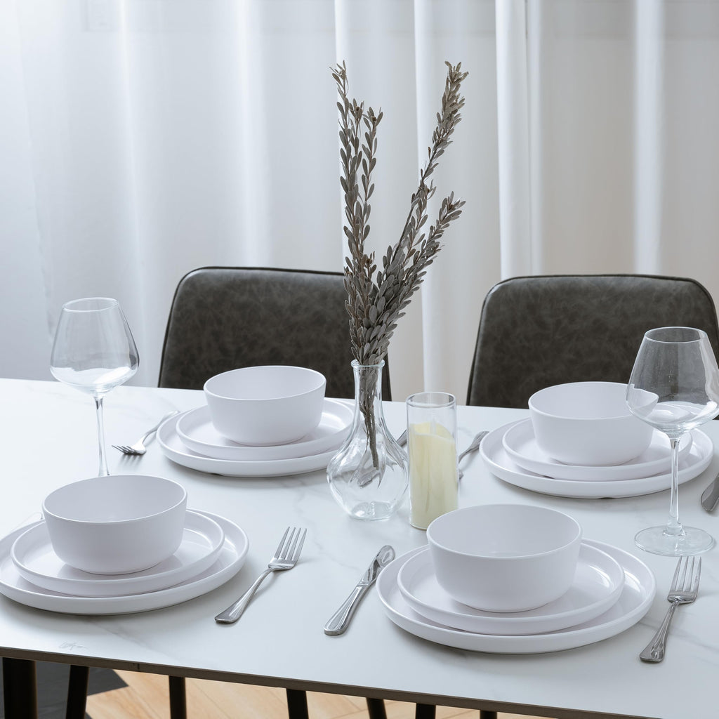Basic White Melamine Dinnerware Sets, Elegant Unbreakable Dishes Set for 4