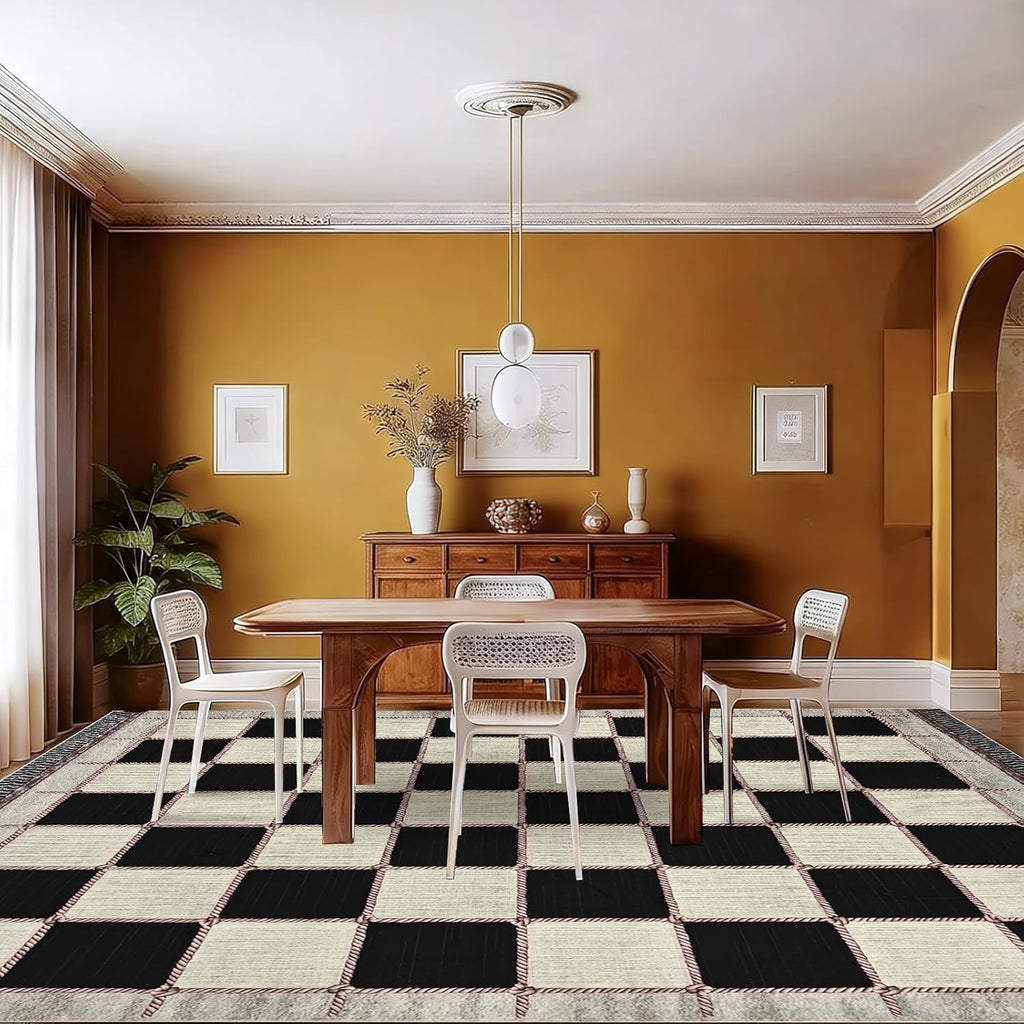 Checkered 8x10 Area Rugs, Washable Large Bedroom Rug