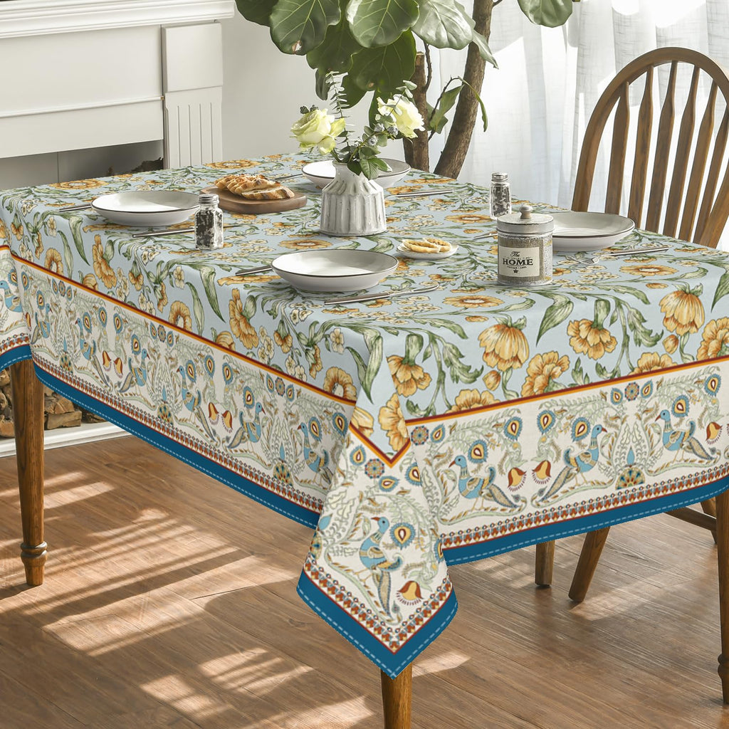 Floral Bordered French Rectangular Tablecloth, 60x84 Inch