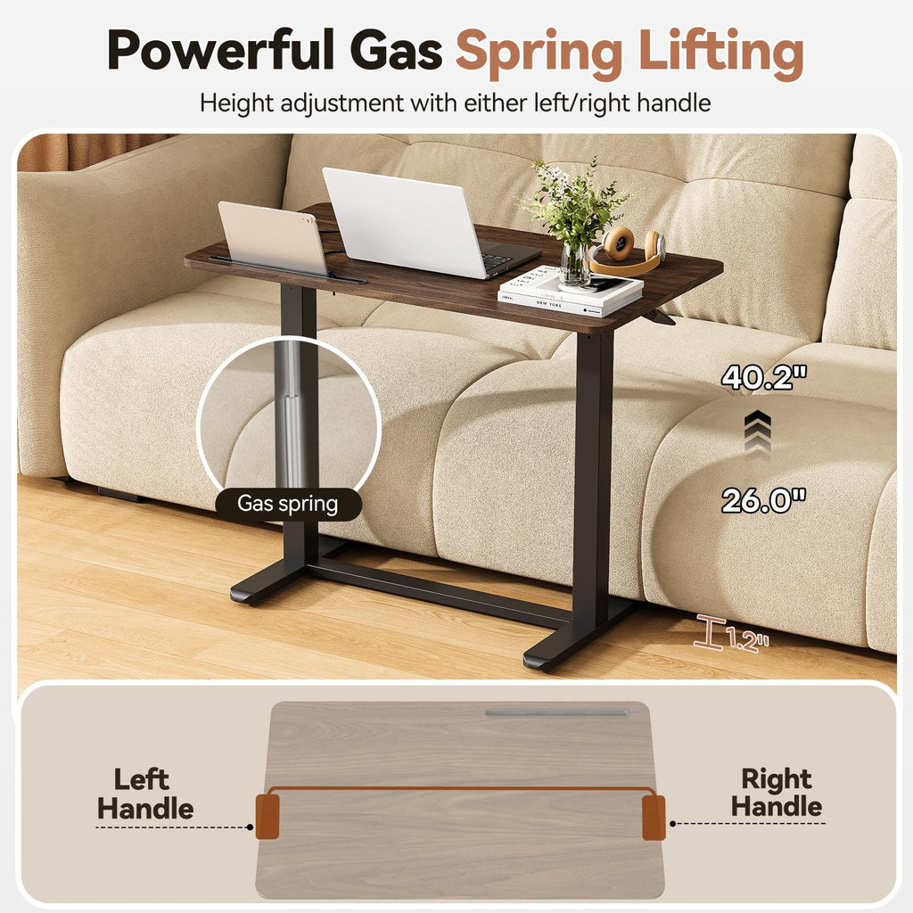 Mobile Standing Desk with Drawer, Height Adjustable, 35" Walnut