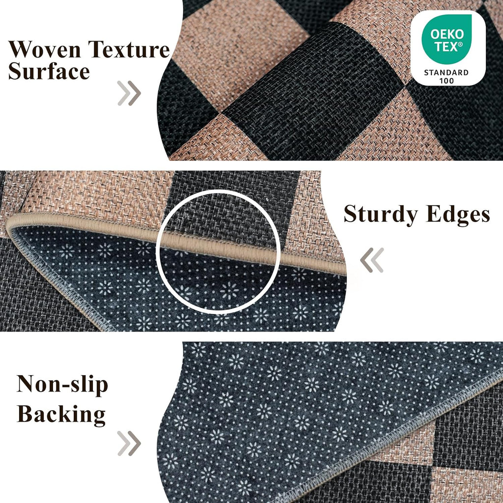 Easy Jute Runner Rug: Non Slip Checkered Machine Washable Entryway Mats