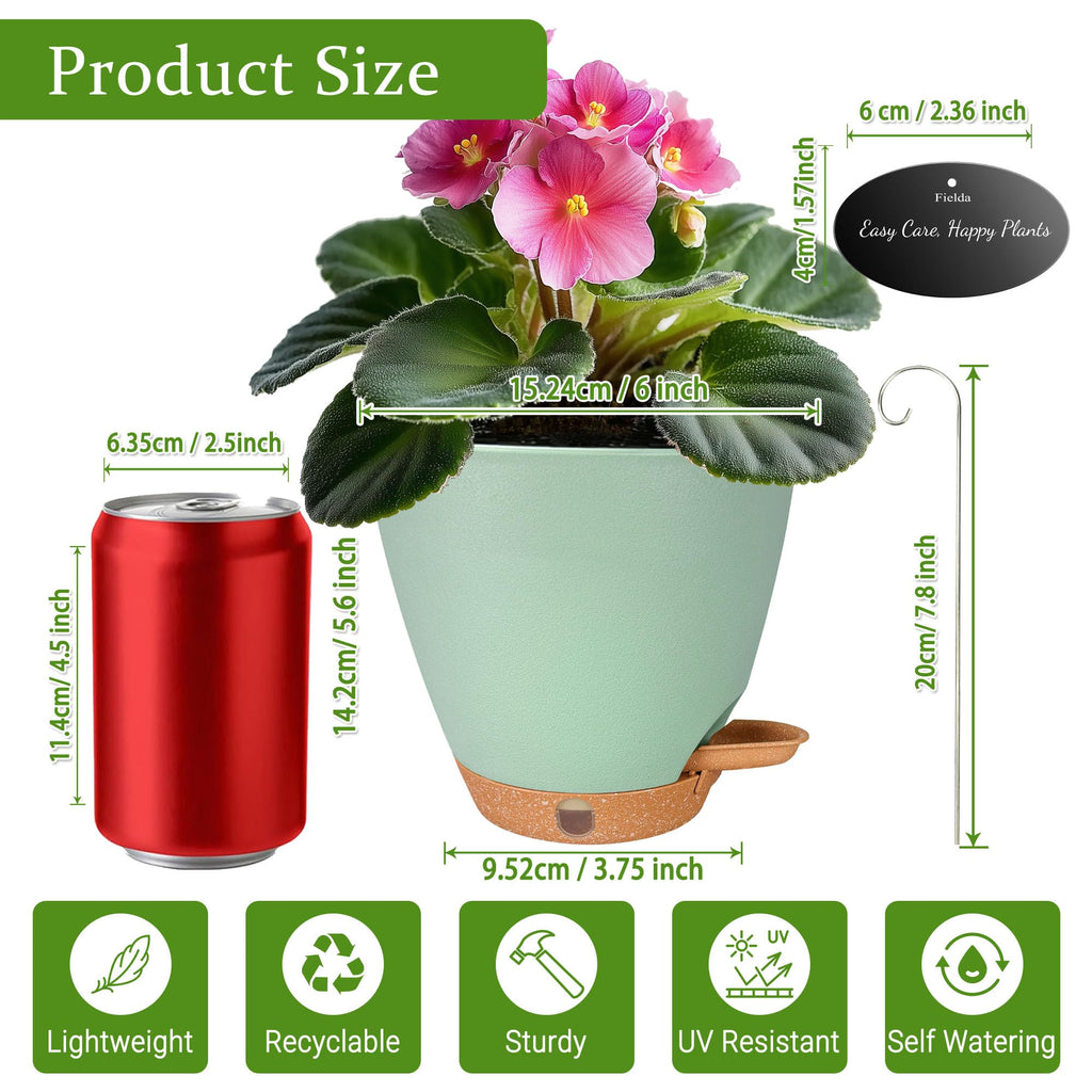 6 Inch Small Plant Pots for Indoor Outdoor Plants, 5-Pack, Self Watering