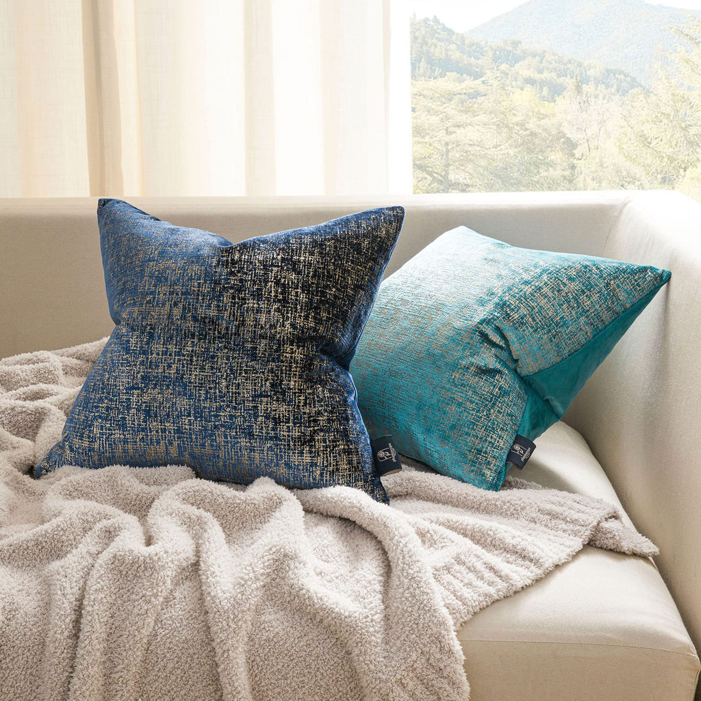 Pack of 2 Sparkling Velvet Decorative Solid Throw Decorative Pillow Cover Soft Gold Glitter Square Cushion Cover