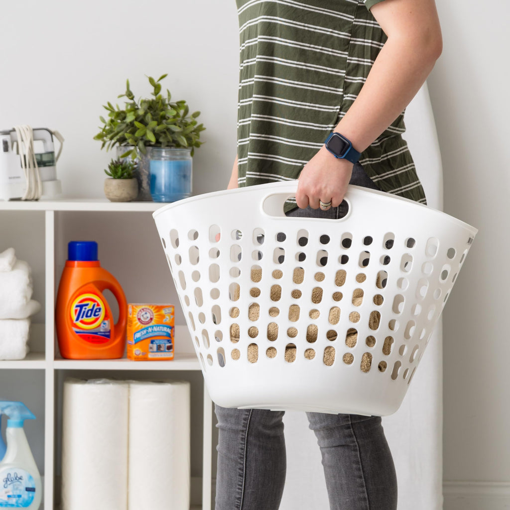 USA Plastic Laundry Hamper, 27L- 3 PK, Flexible, Ventilation, White