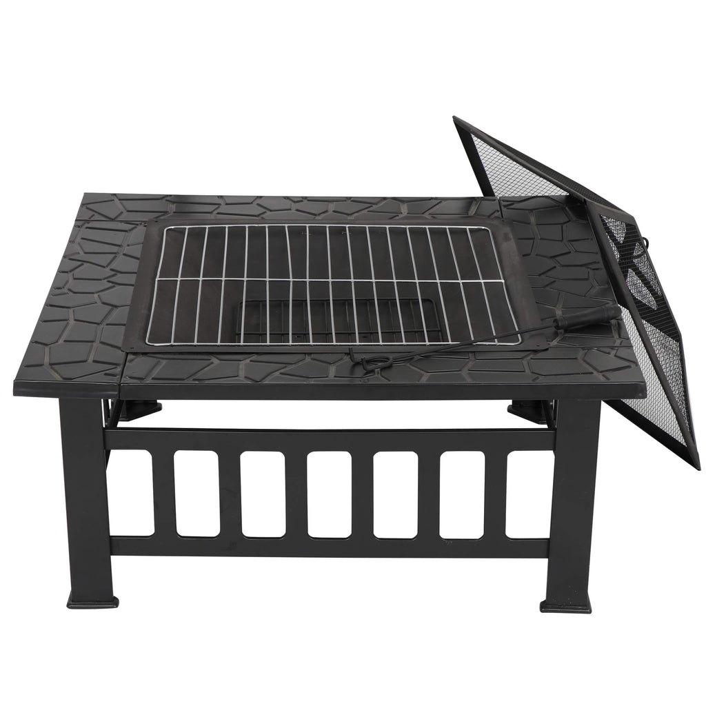 32" Heavy Duty Square Fire Pit Outdoor Metal Firepit Wood Burning Fireplace w/Waterproof Dust Cover Patio Backyard