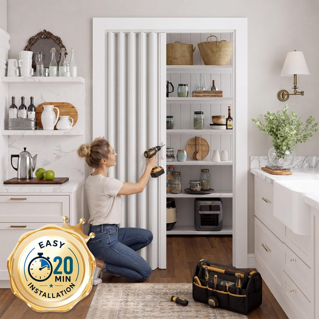 36" x 80" Accordion Doors Interior, Double Walled, White Ash