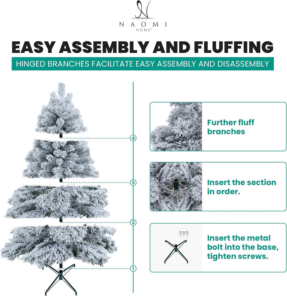 Brittany 7.5ft Artificial Prelit Snow Flocked Christmas Tree