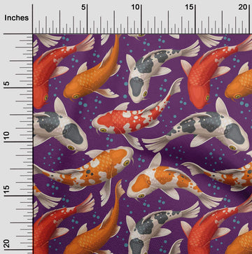 Cotton Poplin Purple Fabric Bubbles & Koi Fish Ocean Sewing Fabric By The Yard Printed DIY Clothing Sewing Supplies