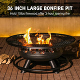 36 Inch Fire Pit with 2 Cooking Grills,Outdoor Wood Burning BBQ Firepit with Lid, 3-in-1 Outdoor Fire Pit for Backyard Deck Bonfire Patio - Image 4