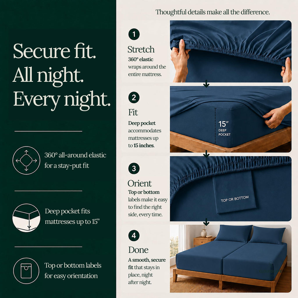 Scape Split King Sheets 100% Egyptian Cotton Sateen - Dark Denim