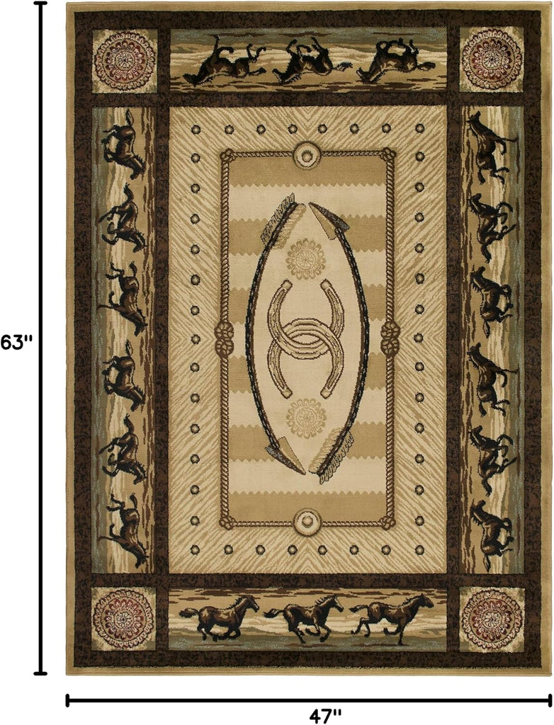 Western Horse Beige Area Rug