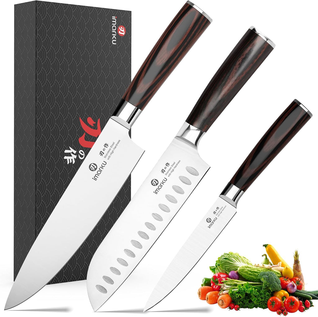 3 Pieces Knife Set, Japanese High Carbon Stainless Steel Chef Knives | Professional 3 Pcs Chef Knife Set with