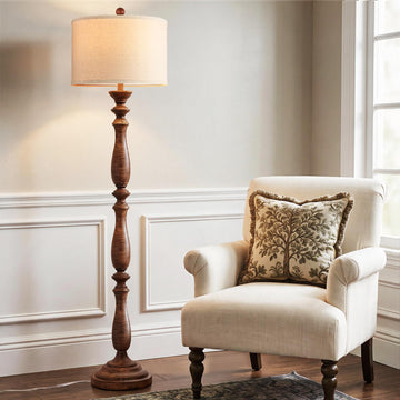 Vintage Farmhouse Floor Lamp 60" Tall, Cottage Candlestick Design Standing Lamp with Rotary Switch, Cast Resin &