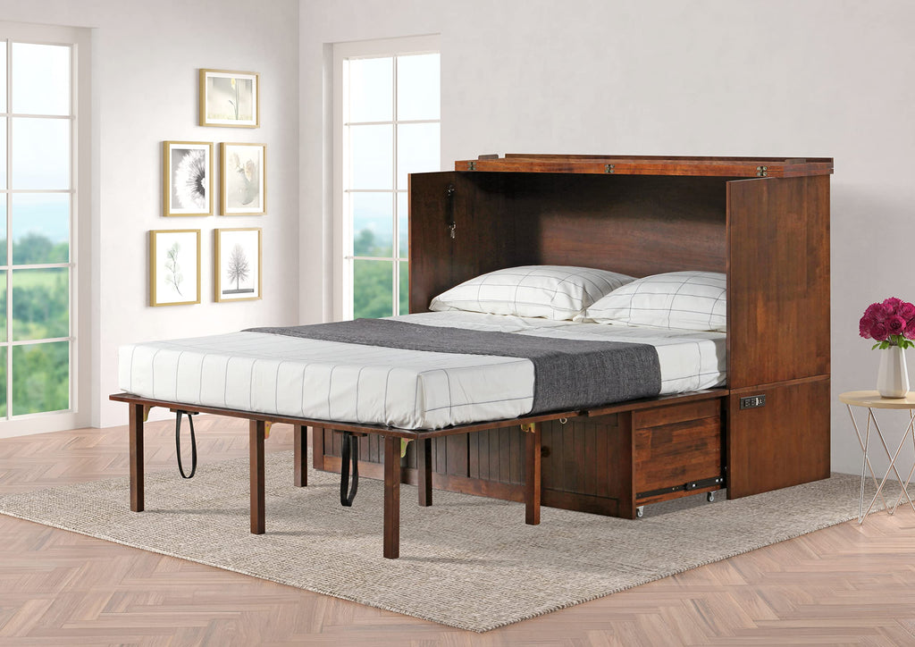 Murphybedz Tuscany Murphy Cabinet Chest Bed with Charging Station 6 Inch (Tobacco, Queen)