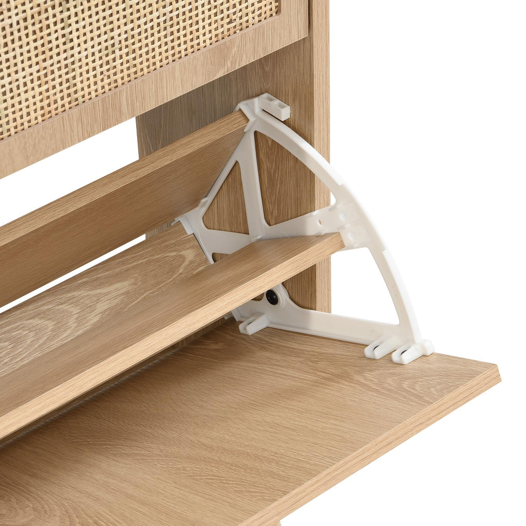 Natural Rattan Shoe Cabinet, 2 Flip Drawers with Top Drawer
