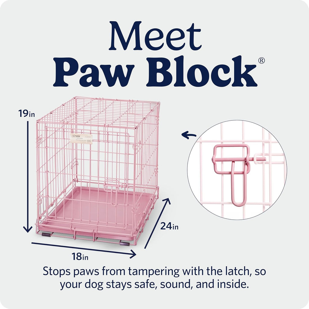 24-Inch Pink Fashion iCrate for Small Breeds, 12-20 lbs, Single Door Folding Dog Crate with Divider Panel