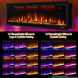 Smart 50 inch WiFi-Enabled Electric Fireplace Inserts, Wall Mount & in Wall recessed Fireplace Heater