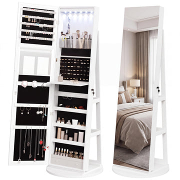 6 LEDs Standing Jewelry Armoire Cabinet, Full Length Mirror, Lockable