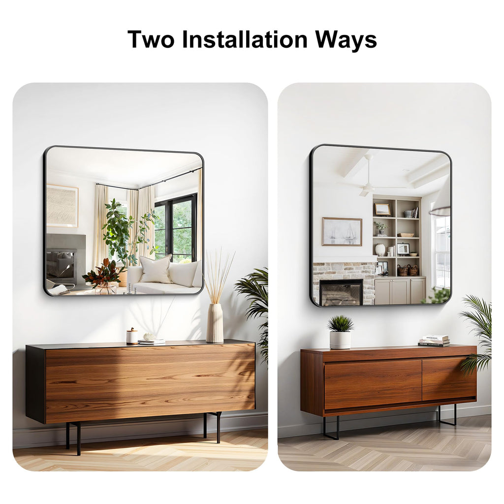 Bathroom Mirror 36"x40", Black Rectangle Mirrors for Wall, Large Metal Framed Vanity Mirror with Rounded Corner