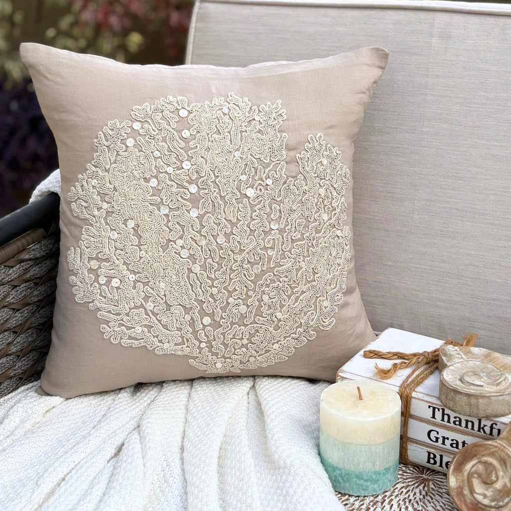 Mocha Shams Beaded Sea Weeds Sea Creatures Ocean & Beach Theme Pillow Shams Pack of 2 24x24 inch (60x60 cm) Square