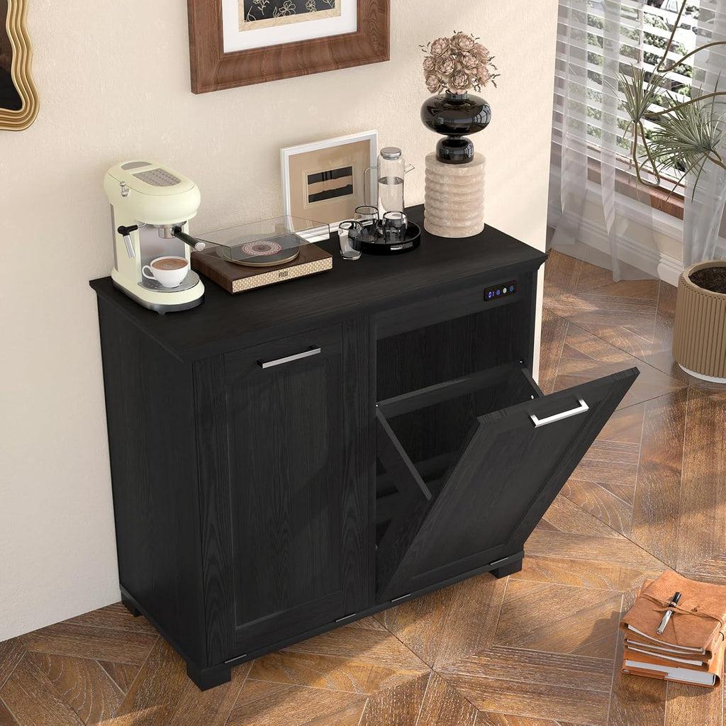 Tilt Out Trash Can Cabinet, Wooden Trash Cabinet with Deodorising Function, 20 Gallons Freestanding Dog-Proof Garbage
