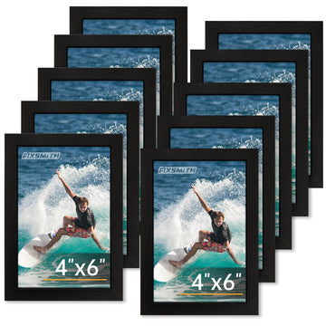4x6 Picture Frame Set of 10, 4x6 Photo Frames Bulk with HD Plexiglass for Wall Hanging or Tabletop Display, Black