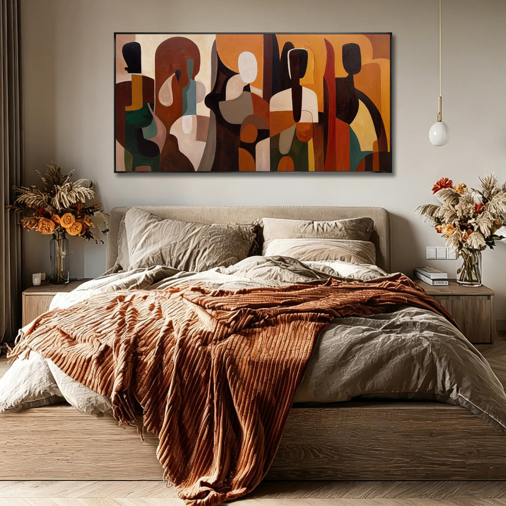 Modern Abstract Wall Decor Framed Canvas Prints Brown Geometric Wall Art Vintage Figure Artwork Office Entryway 24x48