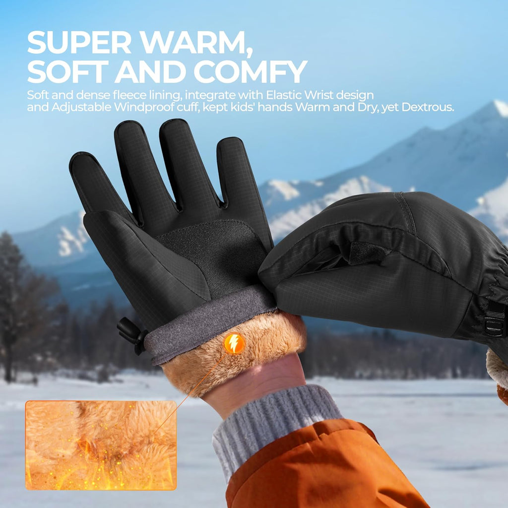 Kids Winter Gloves Ski Touchscreen Waterproof Warm for Boy Girl