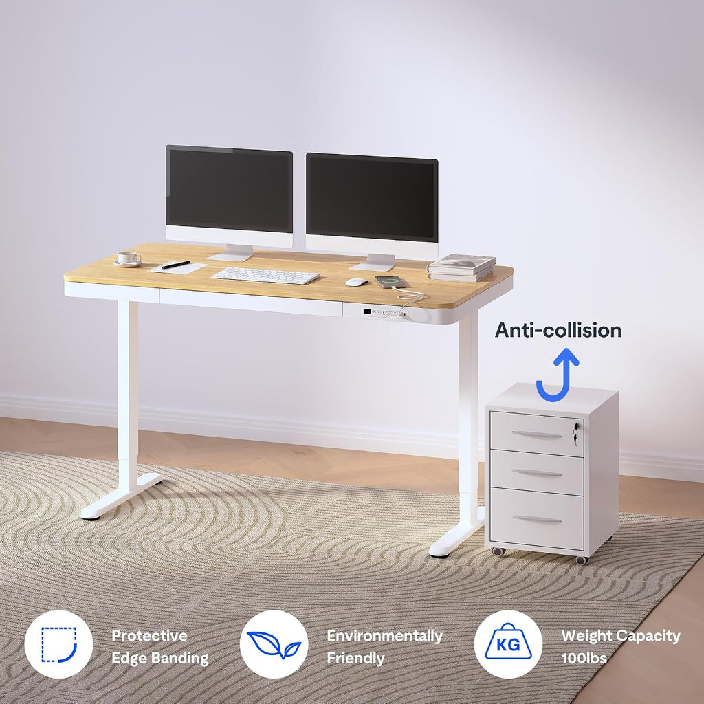 Comhar 55" Electric Standing Desk with Drawers, USB Charging Ports, Quick Assembly, Height Adjustable Sit Stand