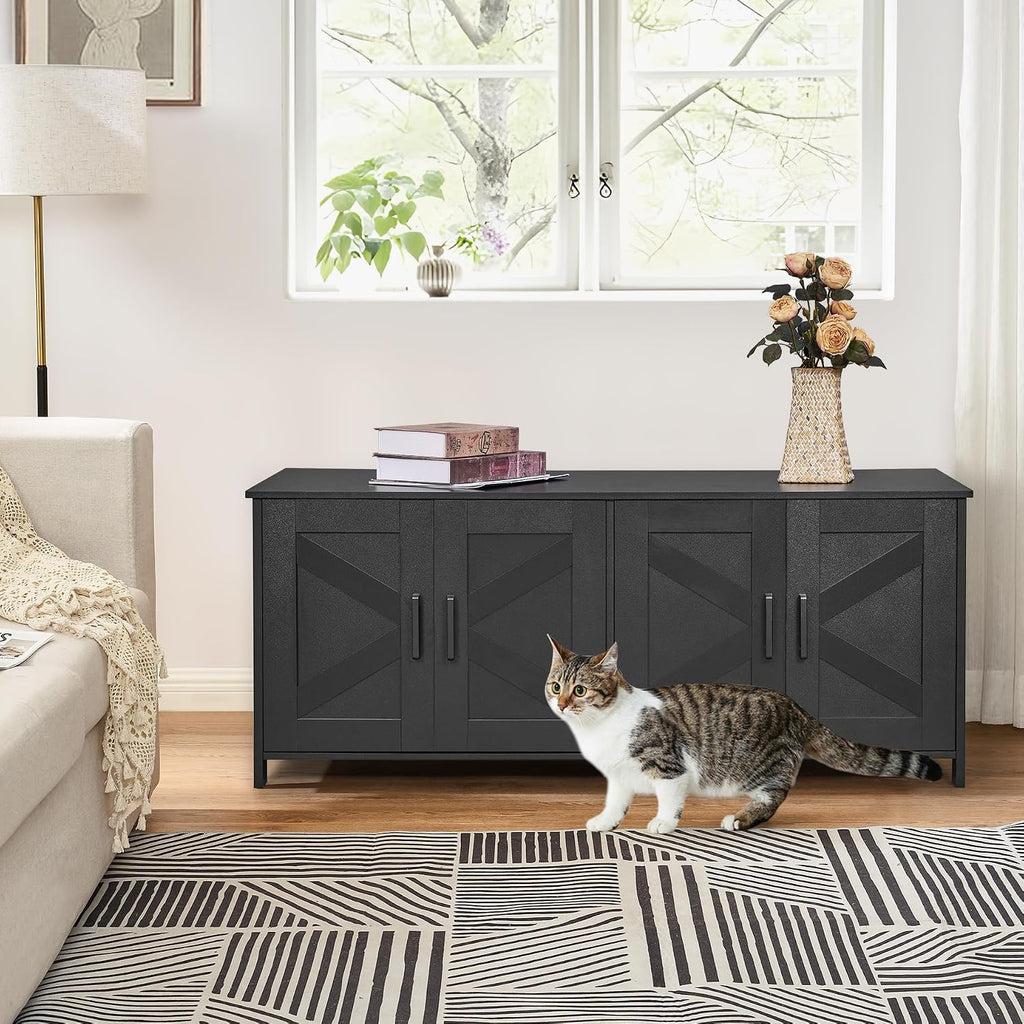 47.2"L Cat Litter Box Enclosure for 2 Cats, Black
