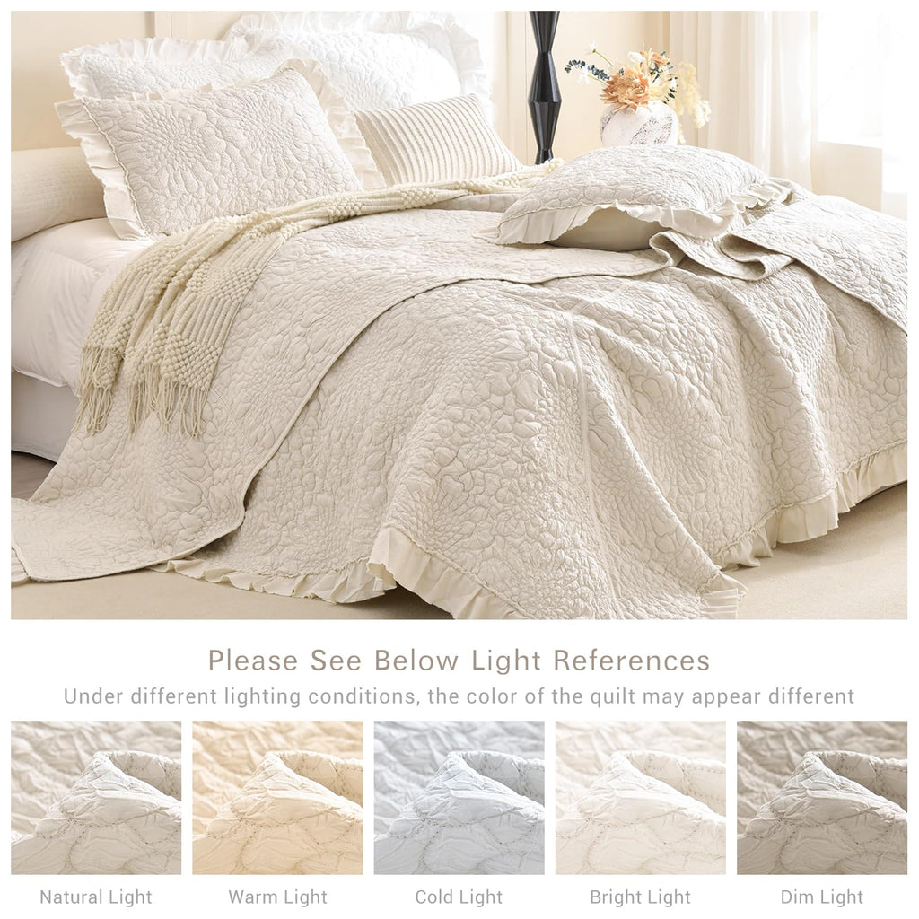 Wheat Oversized King Bedspreads 128x120 for Extra Bed, 3Pcs Stone-Washed Quilt Set Soft Bedding Set, Quilted Crinkled
