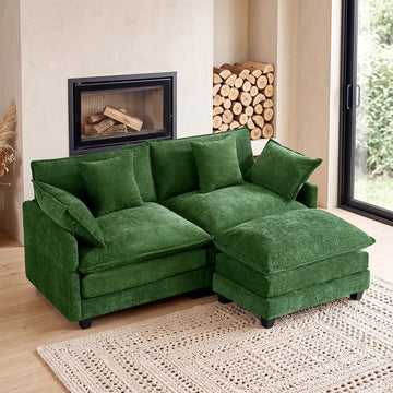 77" Cloud Chenille Sofa Loveseat Couch, Sectional with Ottoman, Green