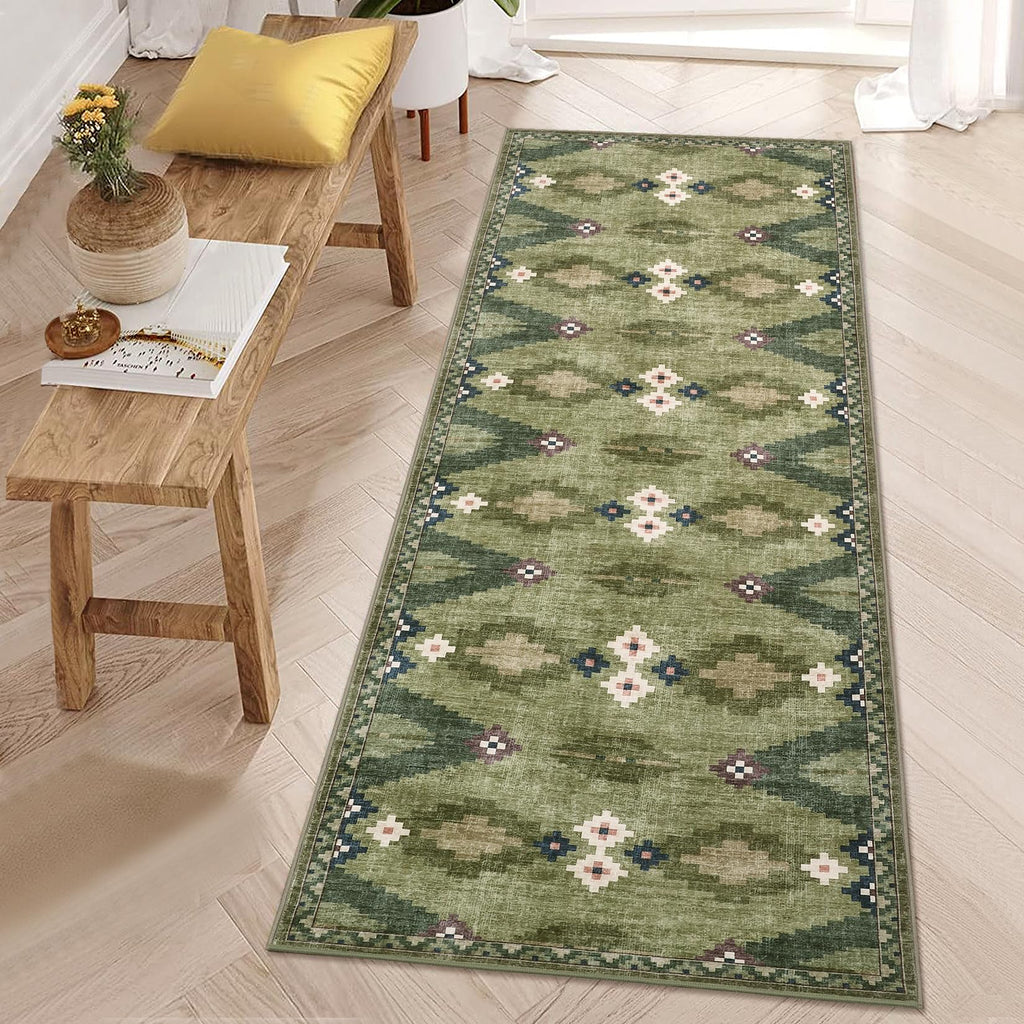 Hallway Runner Rug 2x8 Washable Non Slip Mid Century Runners