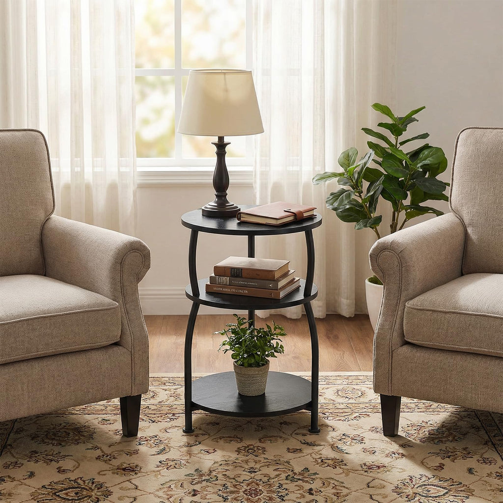 3-Tier Round Side Table, 15.7 inch End Table Nightstand