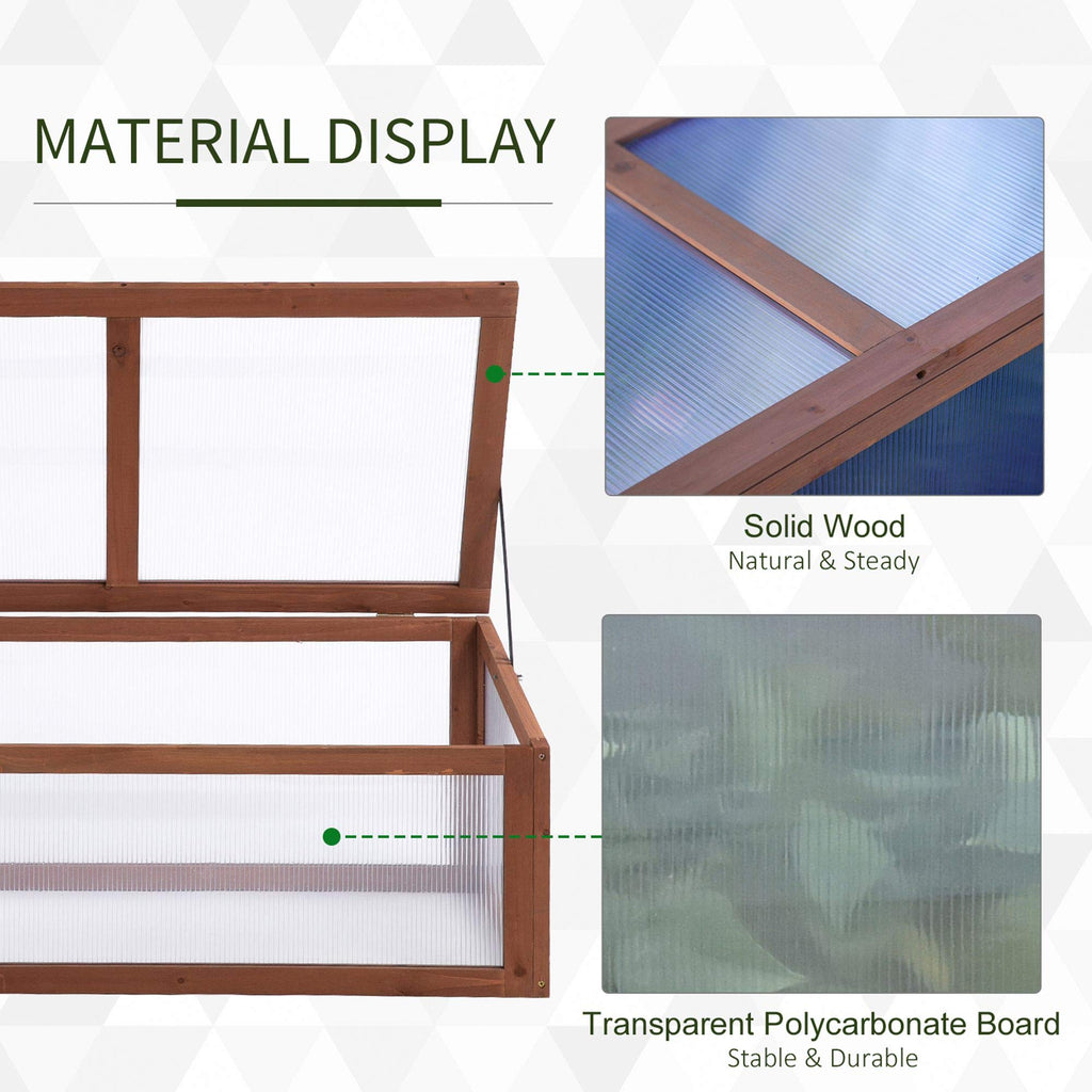 Wooden Framed Polycarbonate Cold Frame Greenhouse for Plants Outdoor with Openable & Tilted Top Cover, PC Board