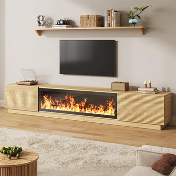 94.5" Fireplace TV Stand, Fluted TV Stands, Natural